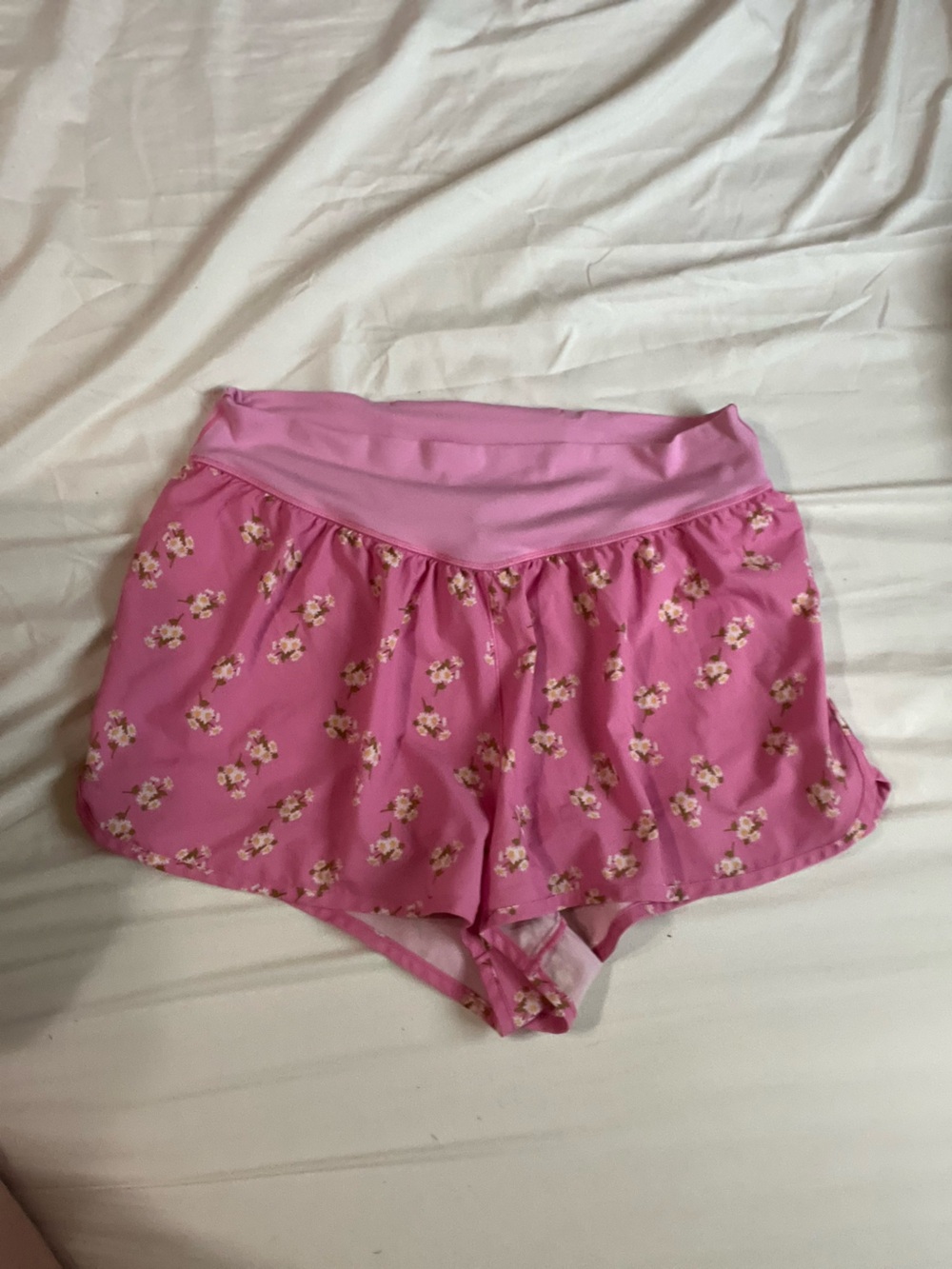 Aerie pink floral running shorts large
